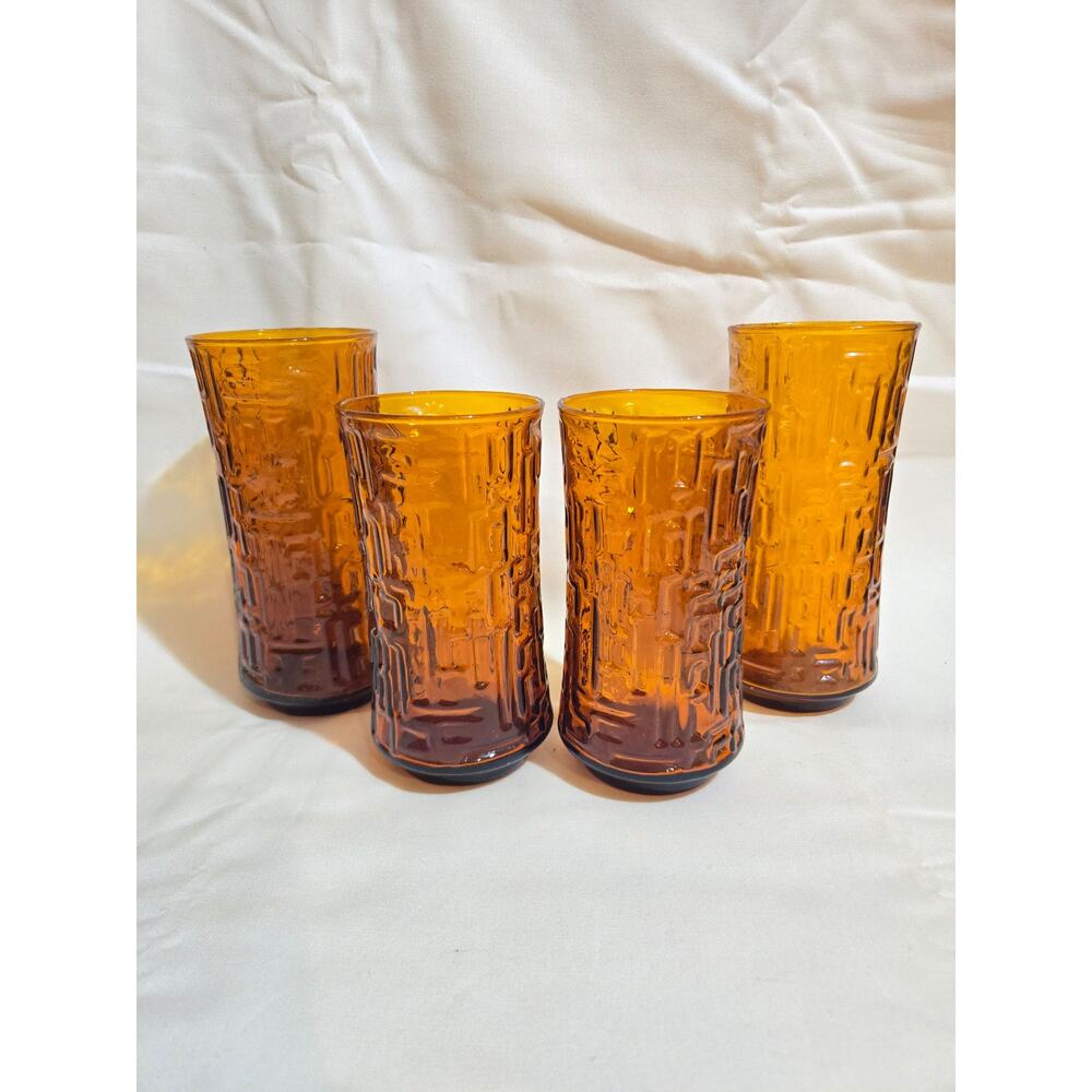 Vintage 1970s Libbey Tumber Glasses Set 4 Amber Orange